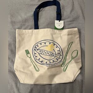 Kate Spade Cream Tote with Blue and Green Embroidery